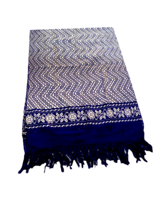 Rebozo algodón blanco con azul