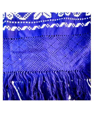 Rebozo algodón blanco con azul